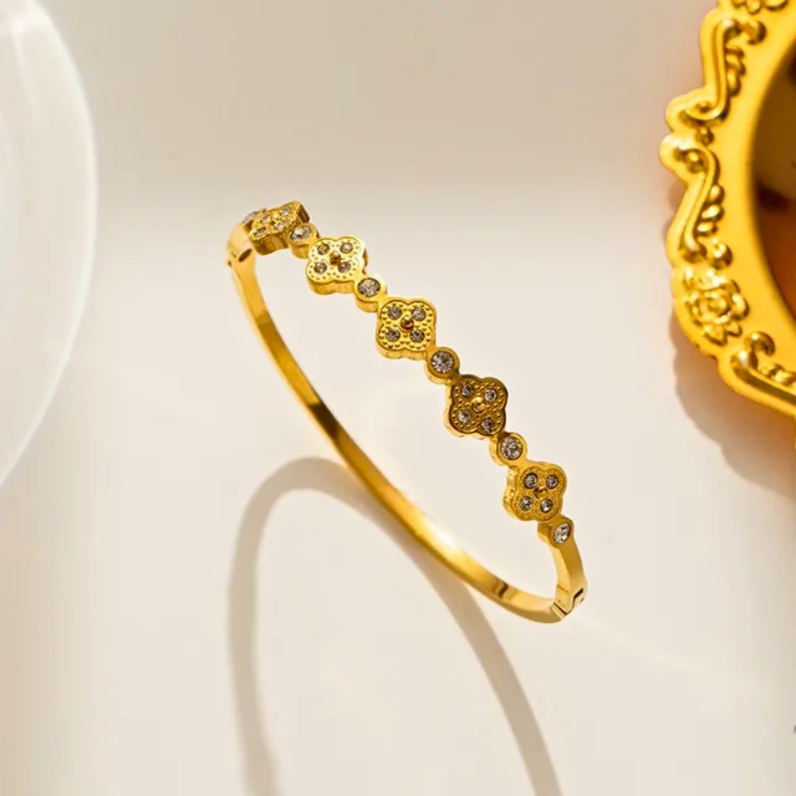 Lydia | Crystal-Embellished Clover Bangle