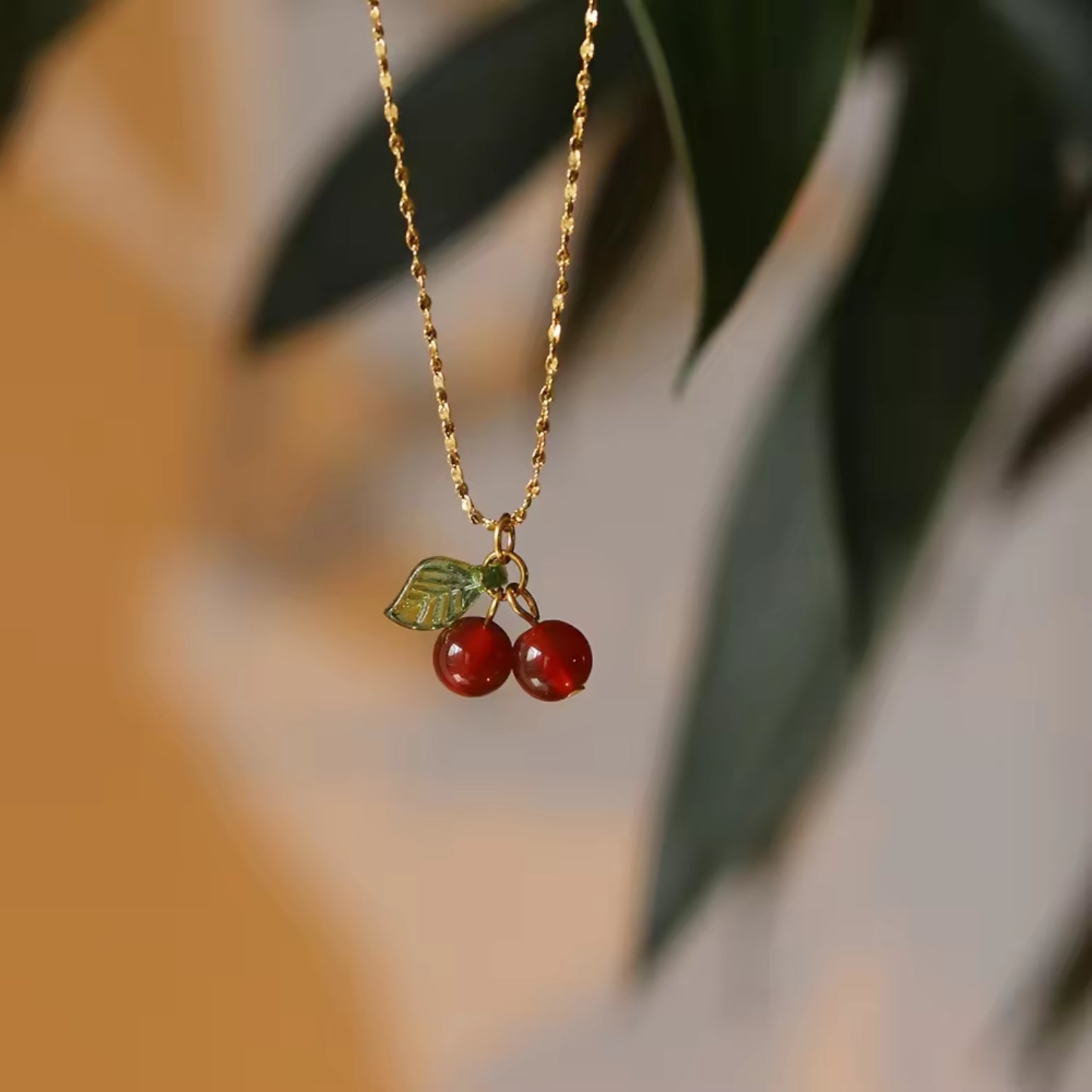 Red Agate Cherry Pendant Necklace
