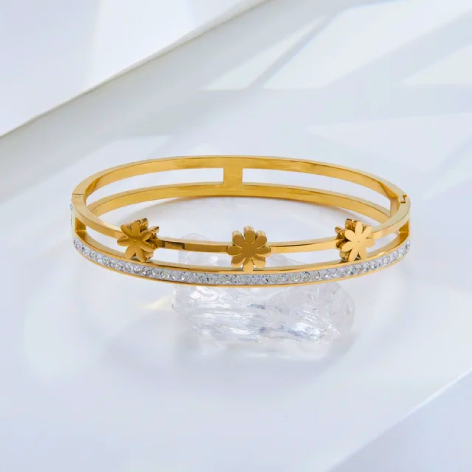 Lydia | Double Band Floral Zircon Bangle