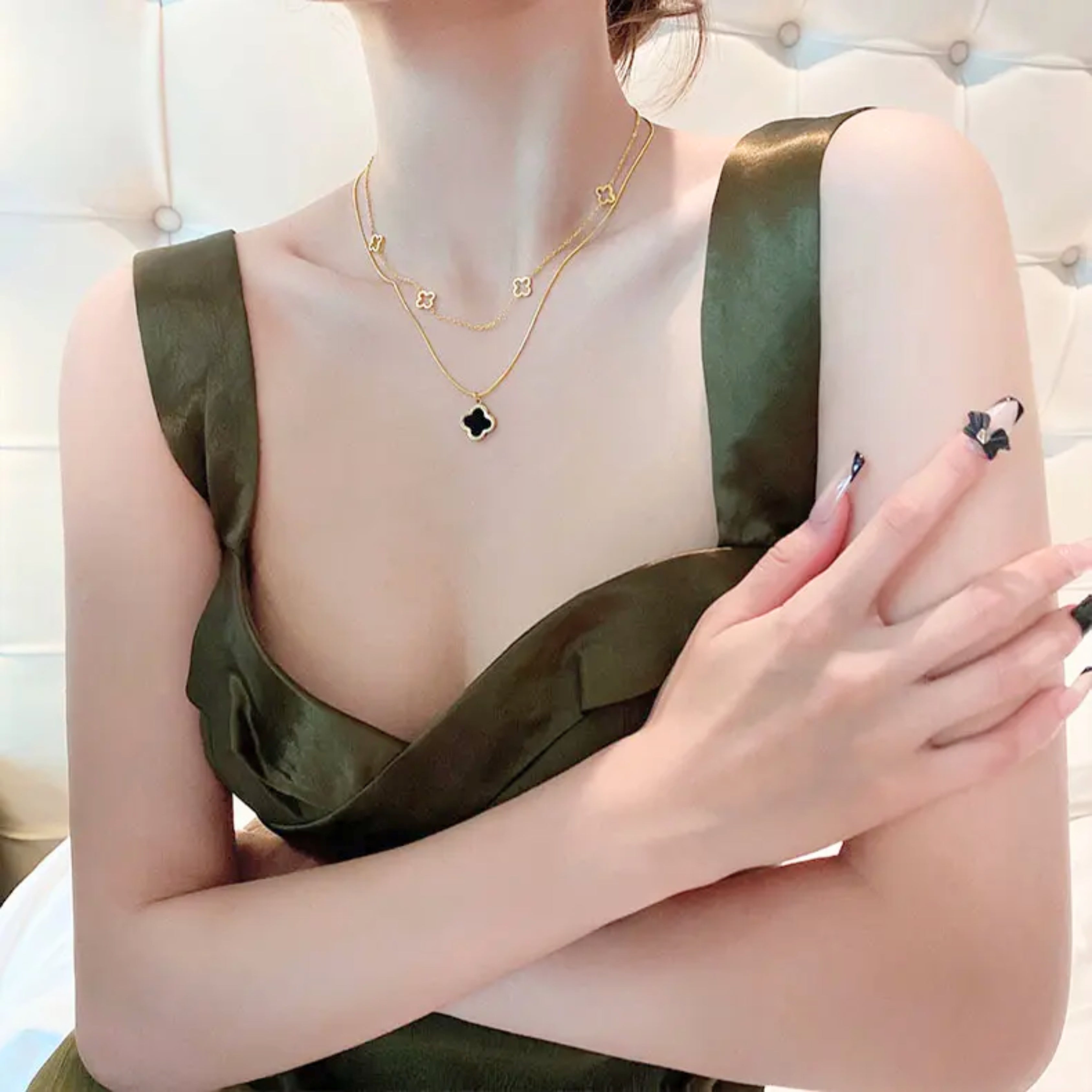 Elena Double Layer Clover Necklace