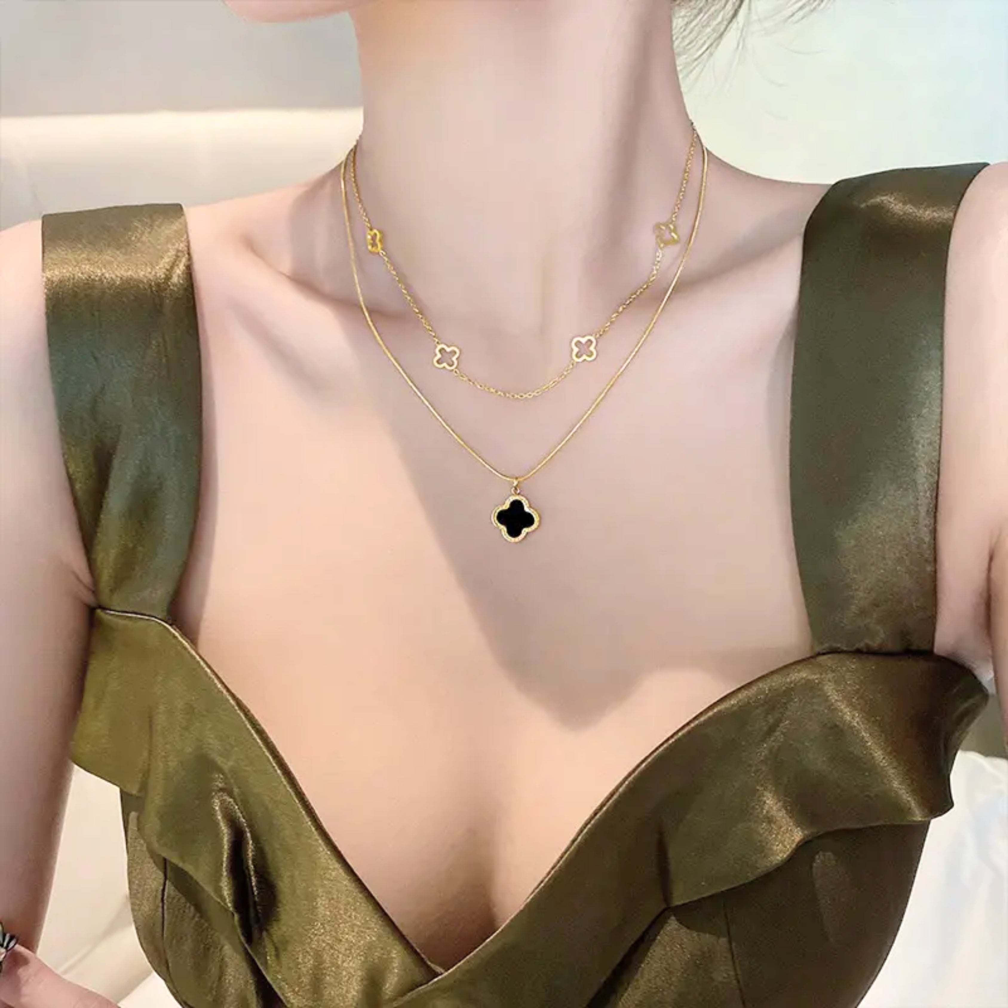 Elena Double Layer Clover Necklace