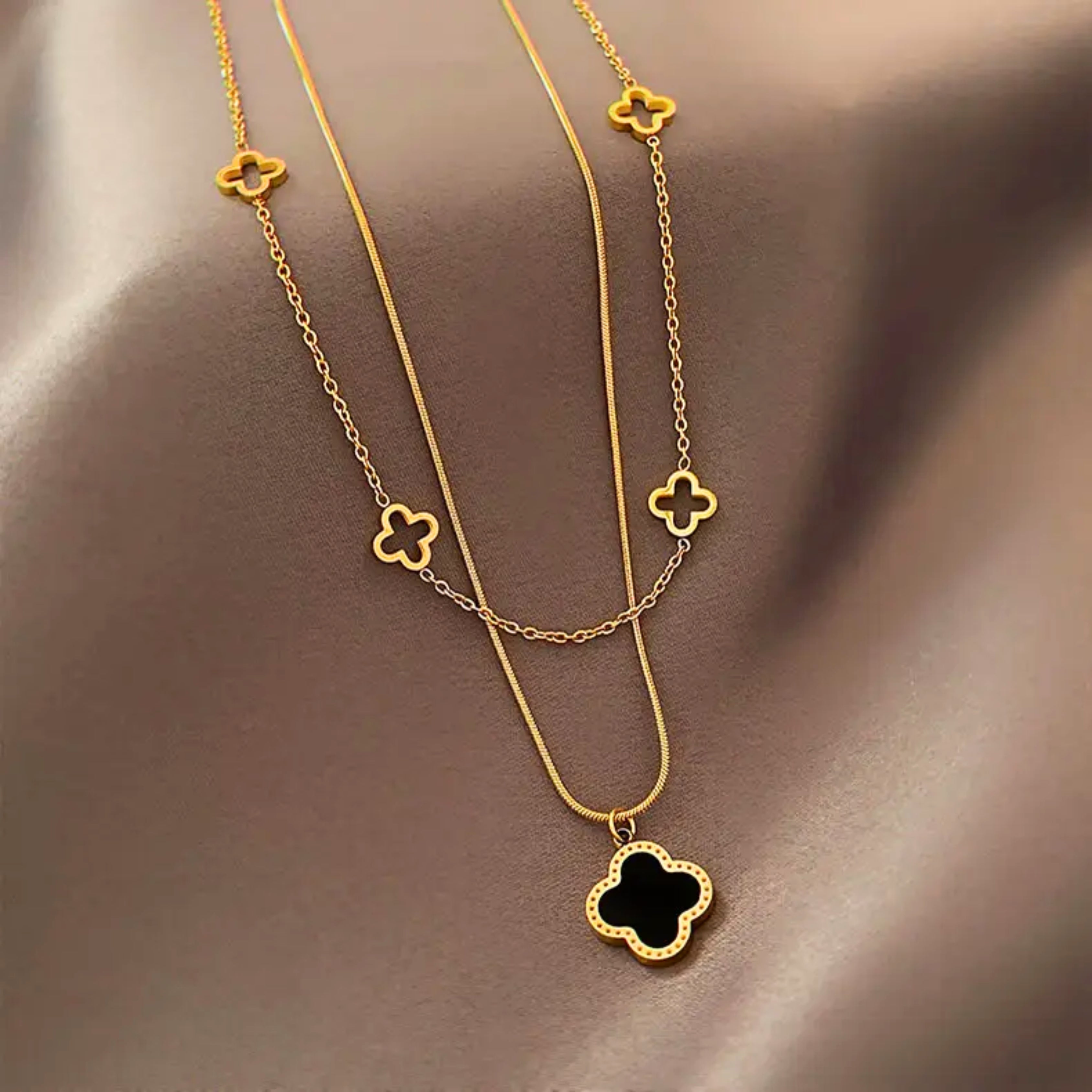 Elena Double Layer Clover Necklace