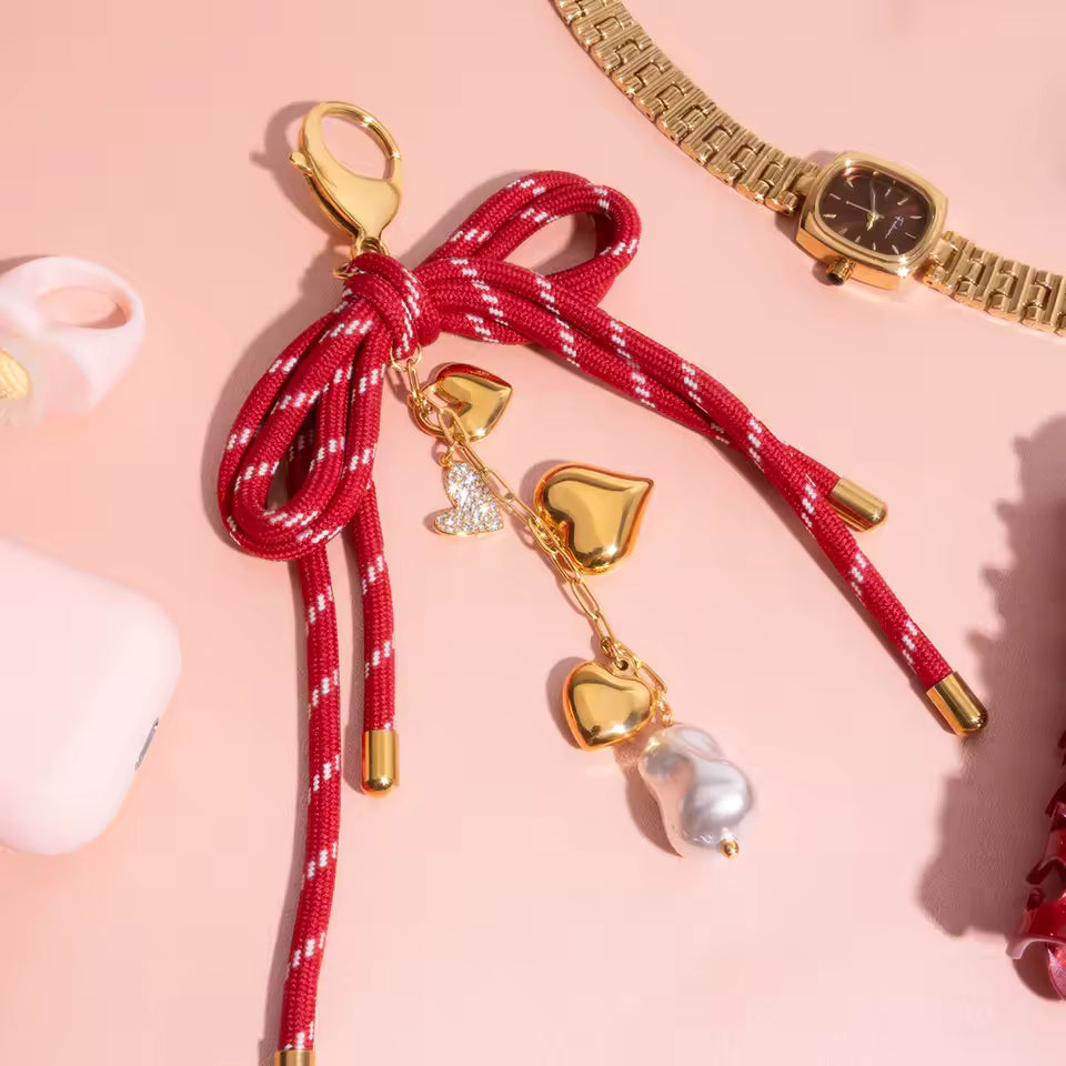 Bow Pearl Heart Bag Charm