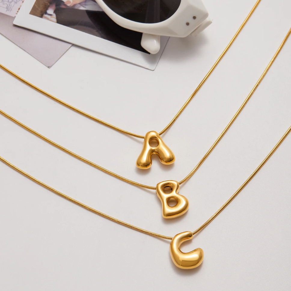 Bubble Letter Initial Necklace